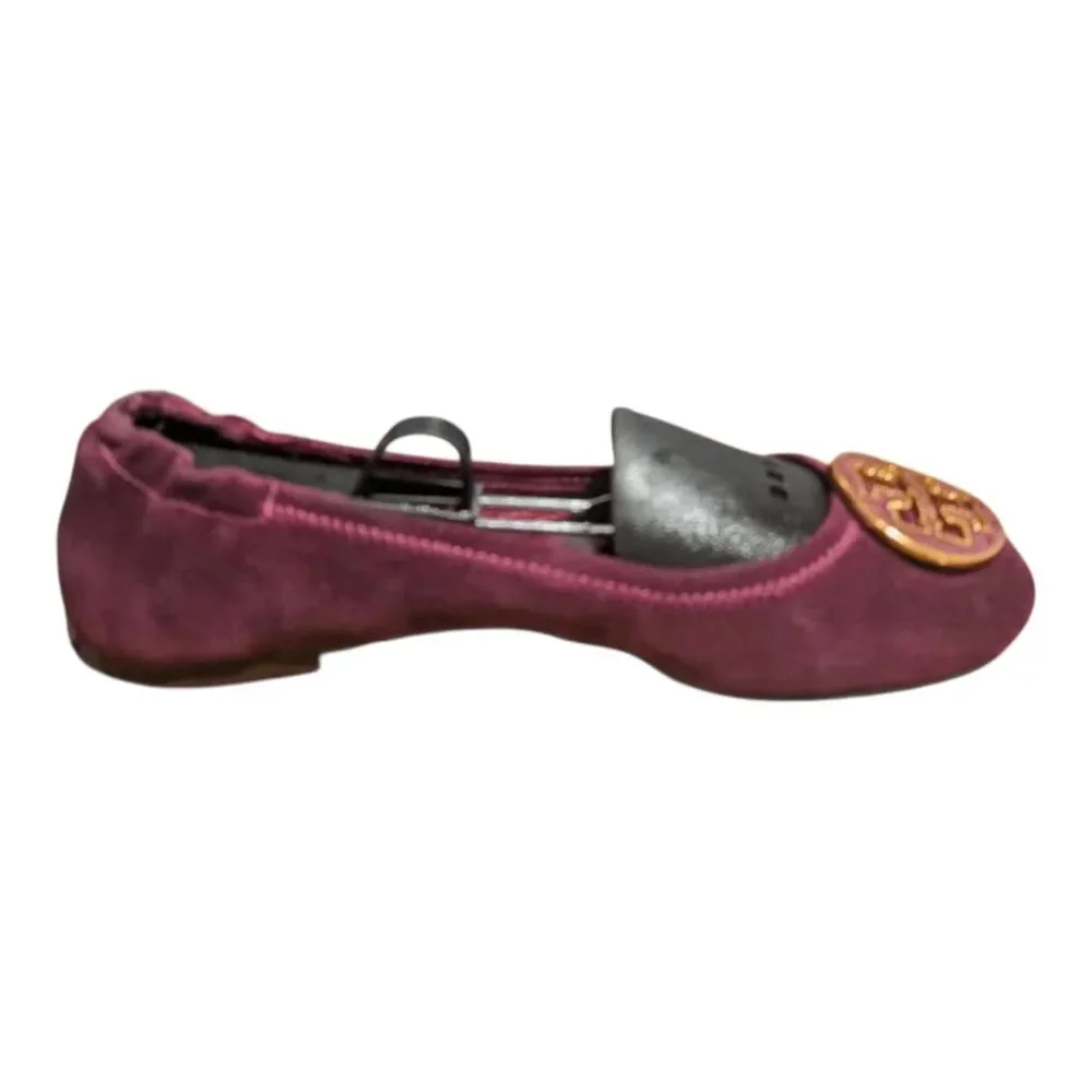 TORY BURCH Reva Maroon Suede Ballet Flats Size 8.5M